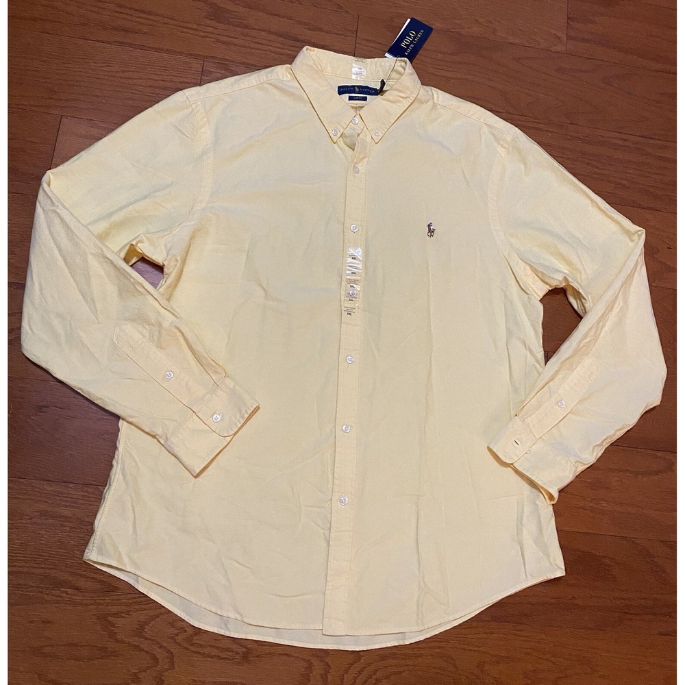 Ralph Lauren Slim Fit XXL 2XL Long Sleeve Cotton Shirt Solid Yellow New! NWT $98